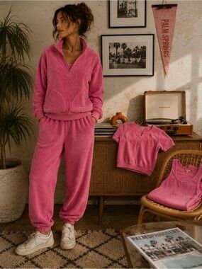 On The Ball Vintage Pink Terry Cloth 4 Piece Set Barbiecore Resortwear M L